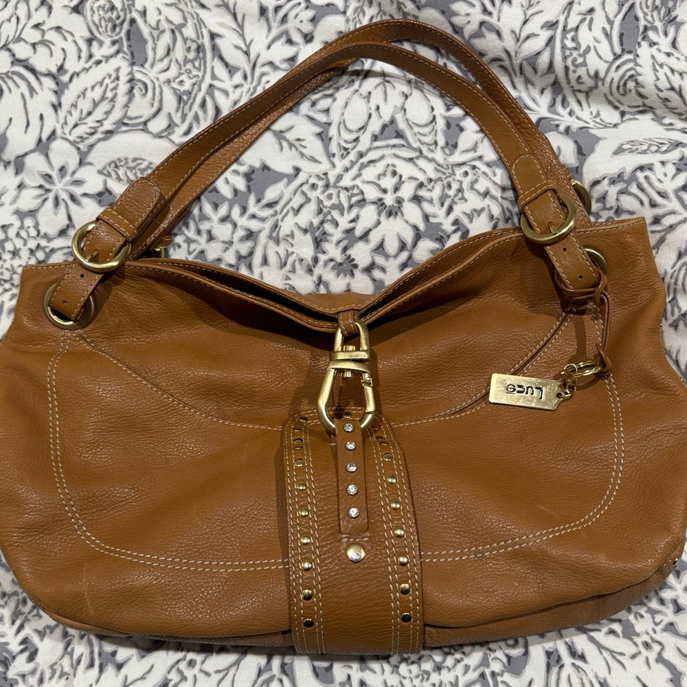 Vintage Lucē cognac / tan brown studded leather bag